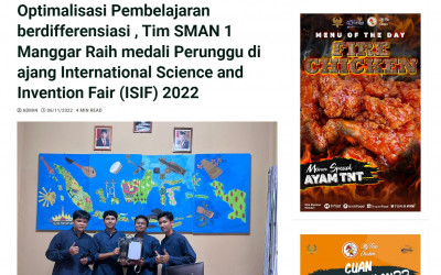 Optimalisasi Pembelajaran berdifferensiasi , Tim SMAN 1 Manggar Raih medali Perunggu di ajang International Science and Invention Fair (ISIF) 2022