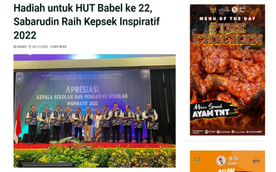 Hadiah untuk HUT Babel ke 22, Sabarudin Raih Kepsek Inspiratif 2022