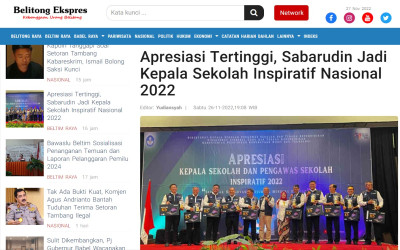 Apresiasi Tertinggi, Sabarudin Jadi Kepala Sekolah Inspiratif Nasional 2022