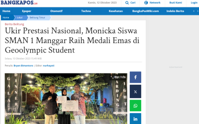 Ukir Prestasi Nasional, Monicka Siswa SMAN 1 Manggar Raih Medali Emas di Geoolympic Student i