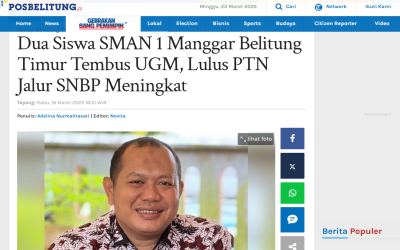 Dua Siswa SMAN 1 Manggar Belitung Timur Tembus UGM, Lulus PTN Jalur SNBP Meningkat
